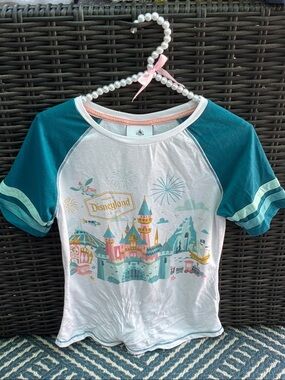 Disney Girls' Teal, White & Pink Castle Raglan Tee